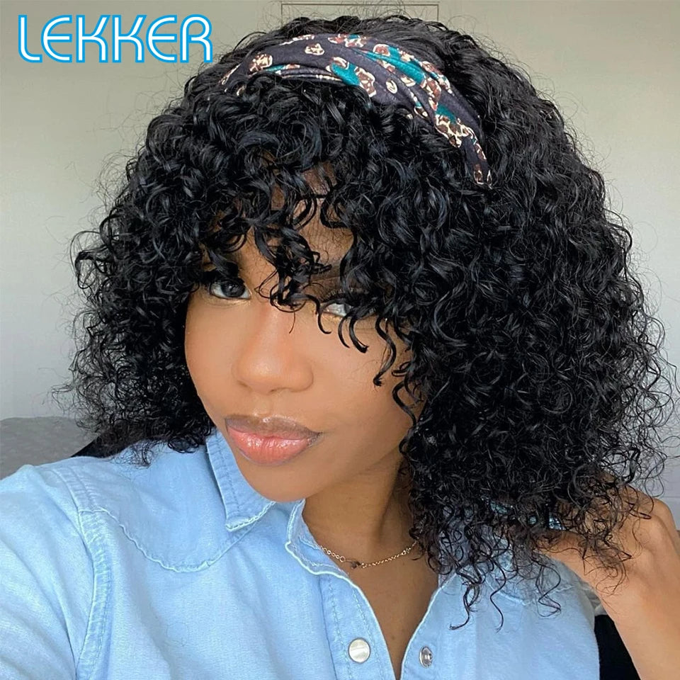 Kinky Curly  Brazilian Human Remy Hair With Bangs Wigs