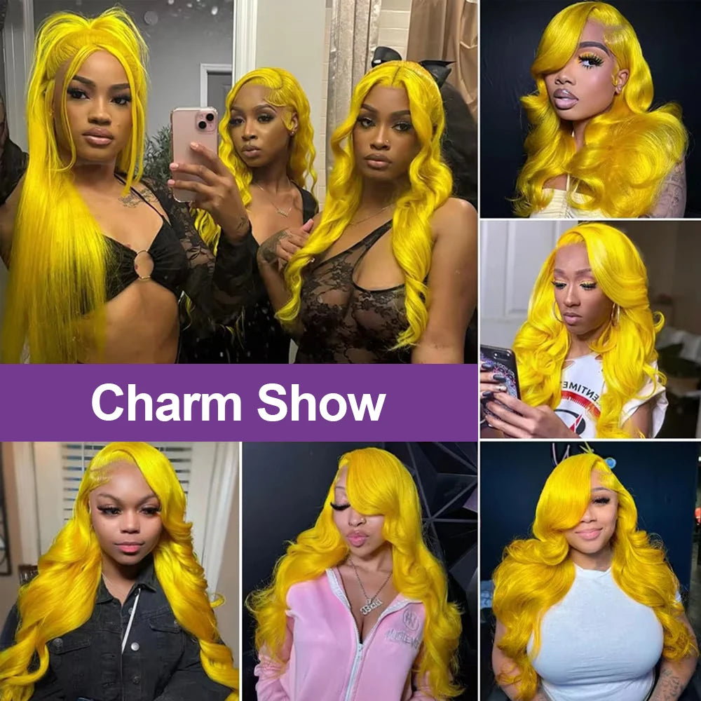 Lace Front Yellow Human Hair Body Wave Wig
