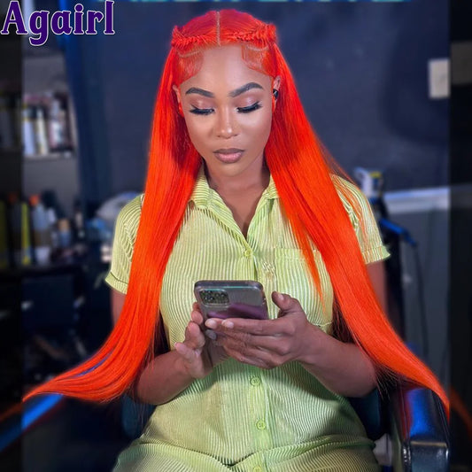 Lace Front Orange Red Bone Straight With Baby Hair Human Hair Wig