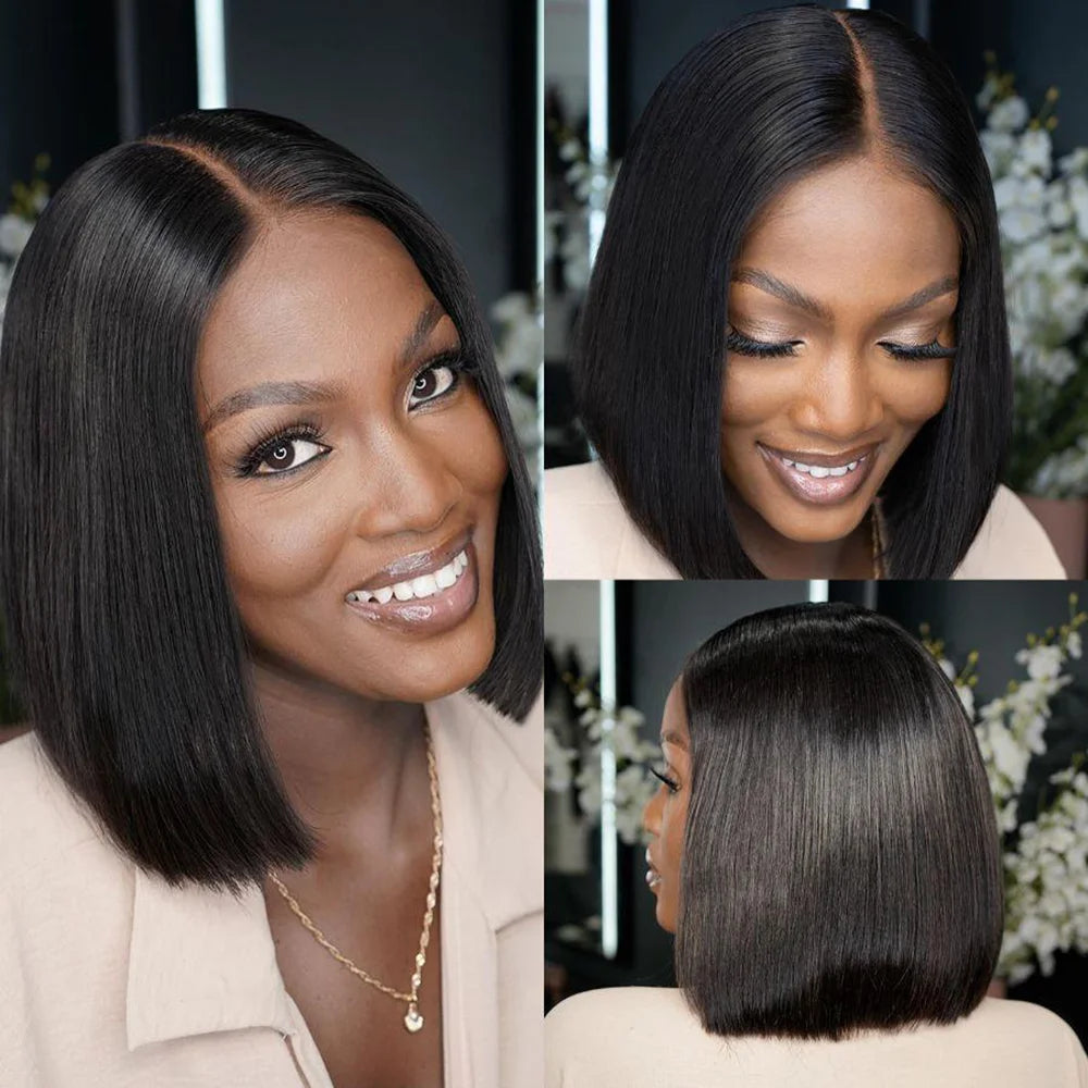 Glueless Lace front Pre Plucked Human Hair Bob Wigs