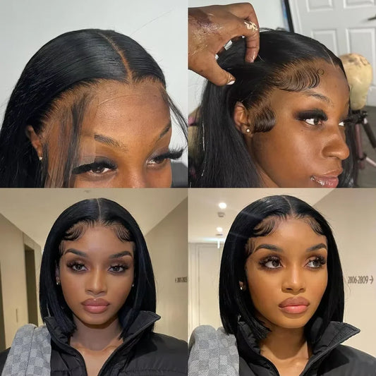 Glueless Lace Front Transparent Bob Human Hair Straight Wigs