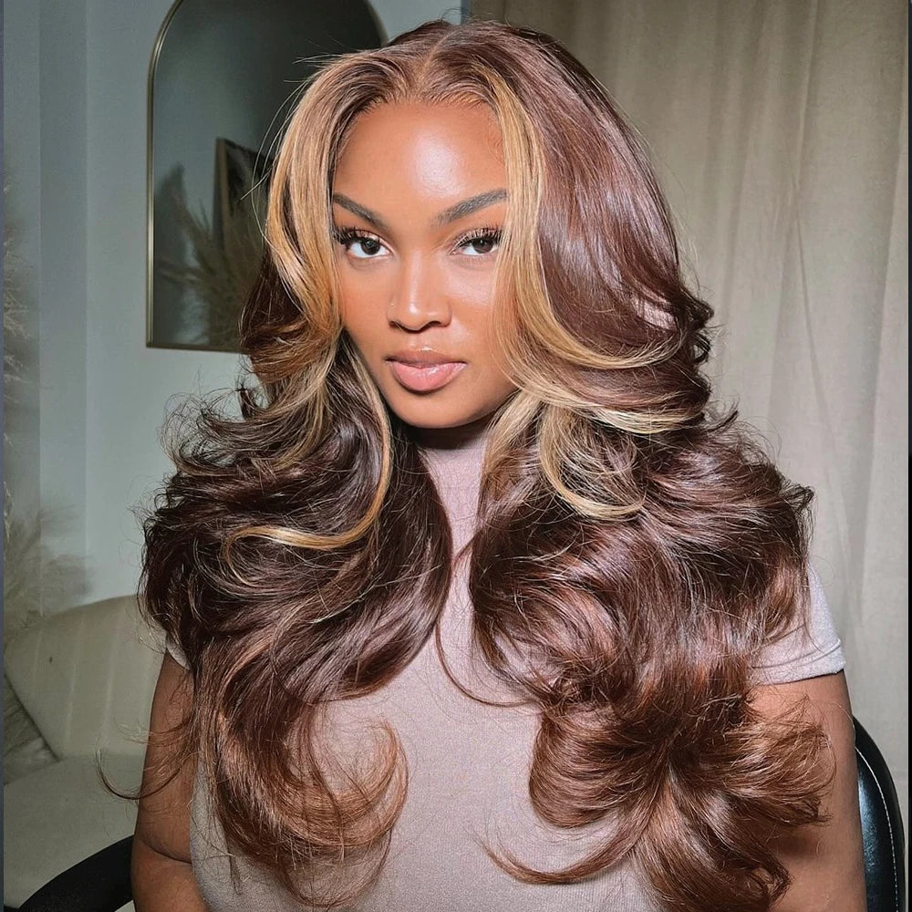 Synthetic Glueless Lace Front  Body Wave Highlight Wigs