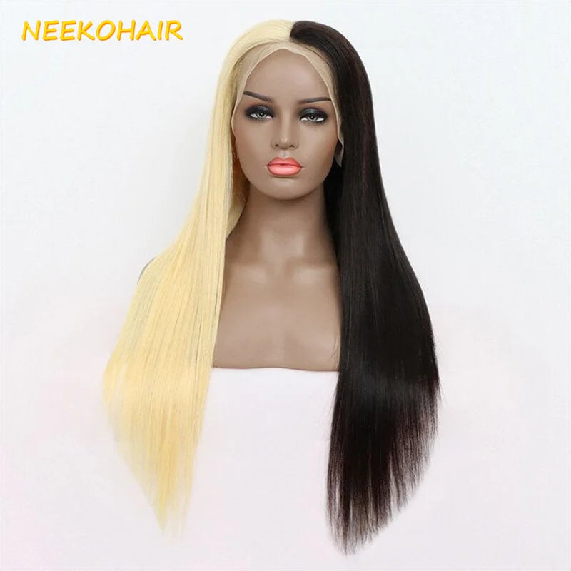 Lace Front Long Straight Two Tone Human Hair Wig