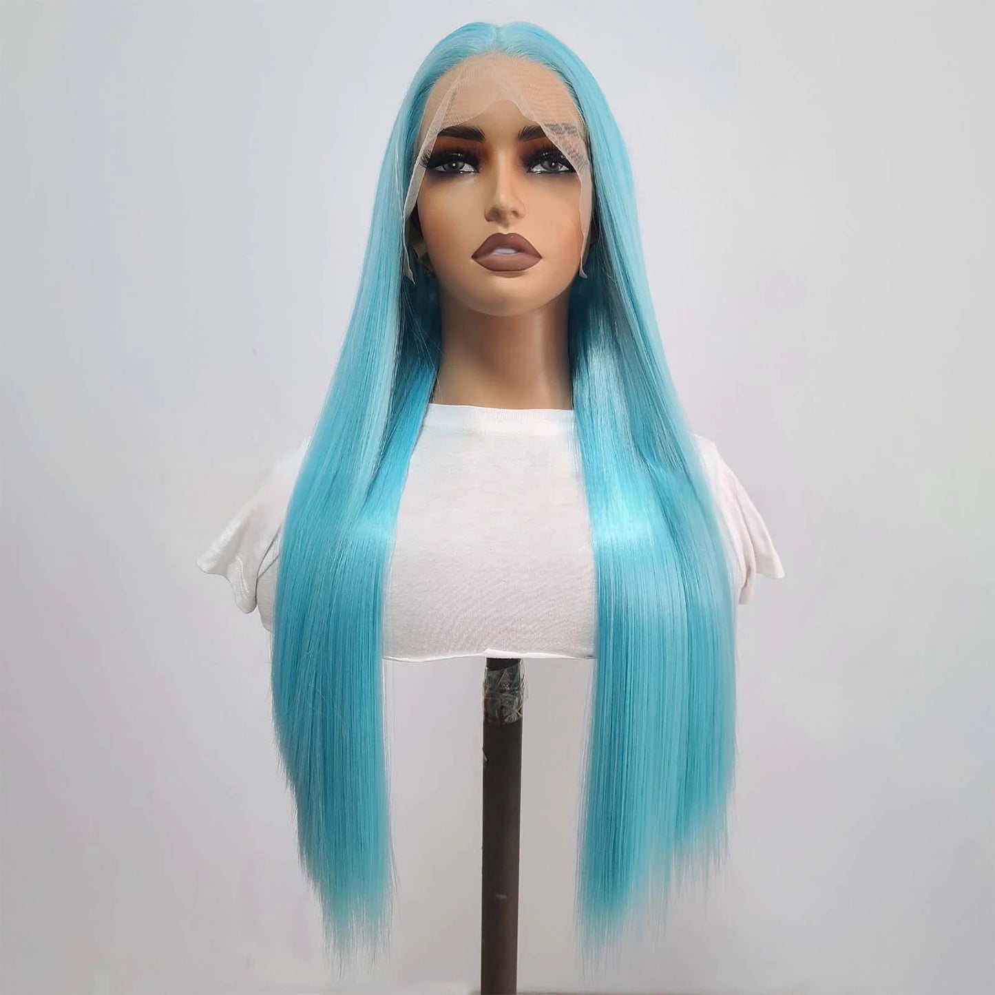 Glueless Lace Front Synthetic Blue Long Straight Wig