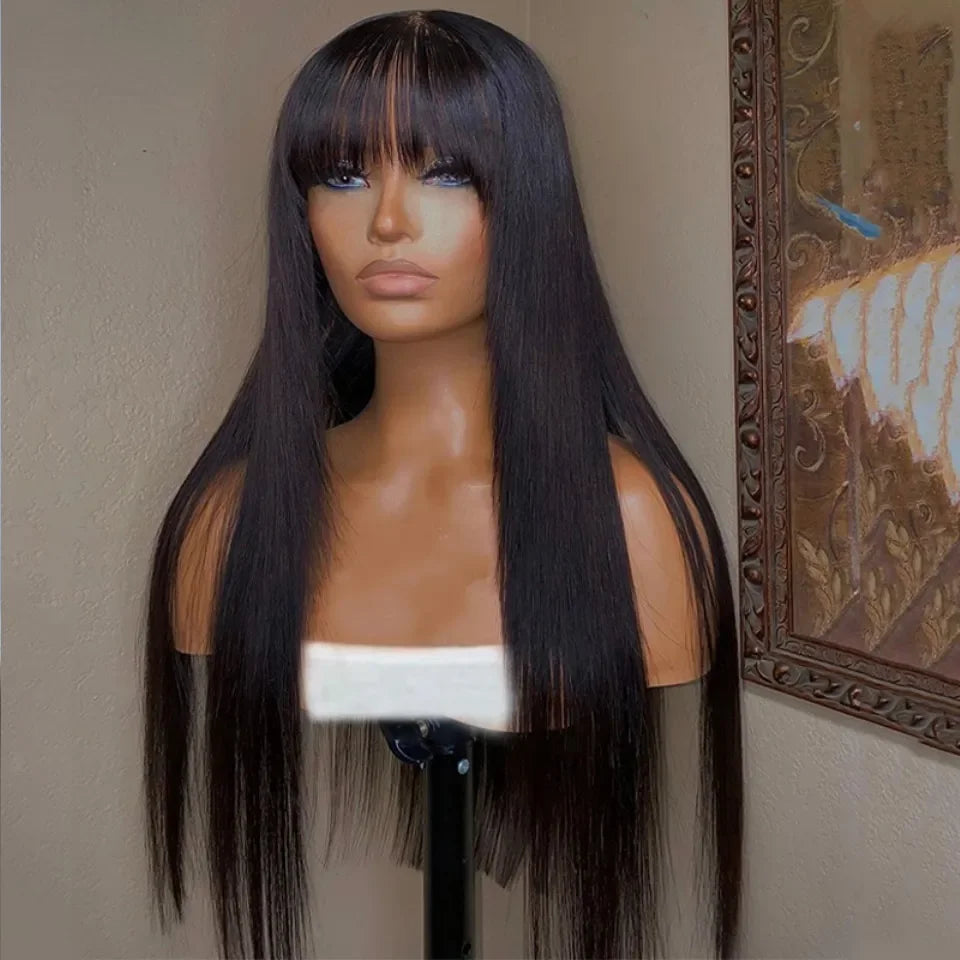Glues Lacefront Straight Human Vietnamese Hair Wigs With Bangs
