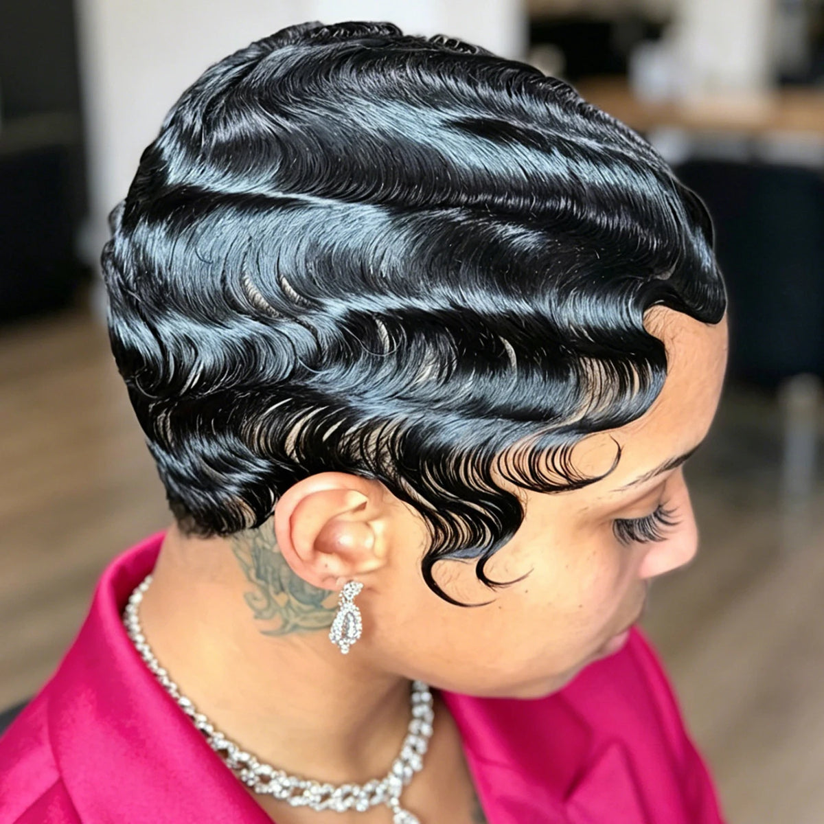 Luxury Short Finger Wave Bob Wig – Premium Brazilian Virgin Human Hair