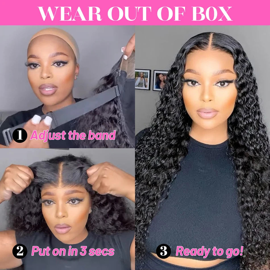 JNETTE CHANEL glueless pre-cut HD transparent kinky curly human hair wig with natural texture and lace front for easy wear.