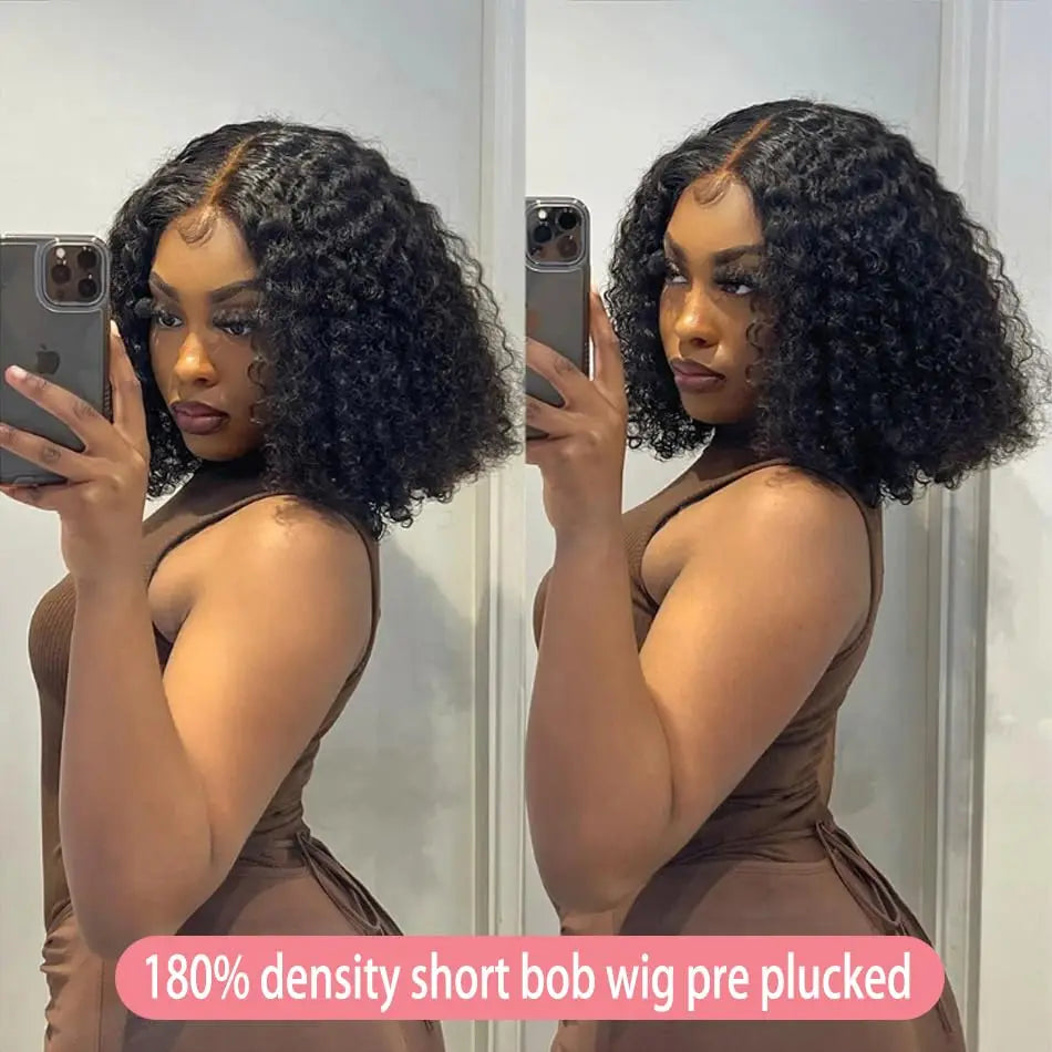 Glueless  Lace Front  Curly Bob Human Virgin Hair Wig