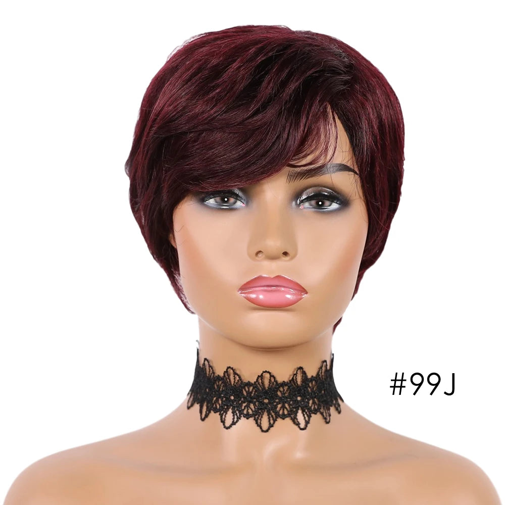 Glueless Pixie Cut Short Human Hair With Bangs Wigs