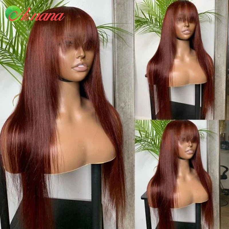 Brazilian Remy human hair lace front body wave wig with bangs from JNETTE CHANEL, showcasing a natural, styled hair look.