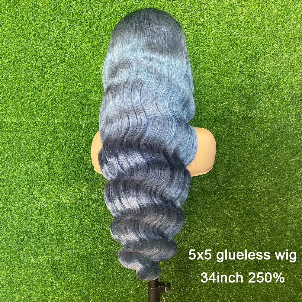 Lace Front Silver Grey Brazilian Human HairBody Wave Pre-Plucked Wigs