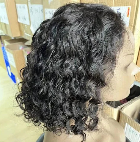 Glueless Lace Front Human Hair Water Wave Bob Wig
