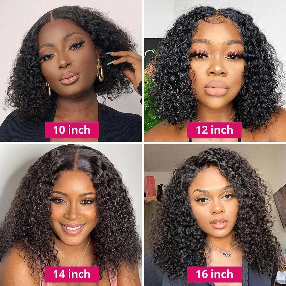 Glueless Lace Front Human Hair Water Wave Bob Wig