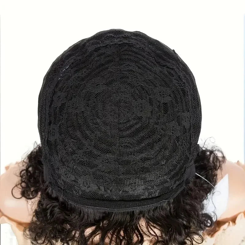 JNETTE CHANEL pixie cut human hair wig with bangs, lace front design, showcasing the back view of the stylish hairstyle.