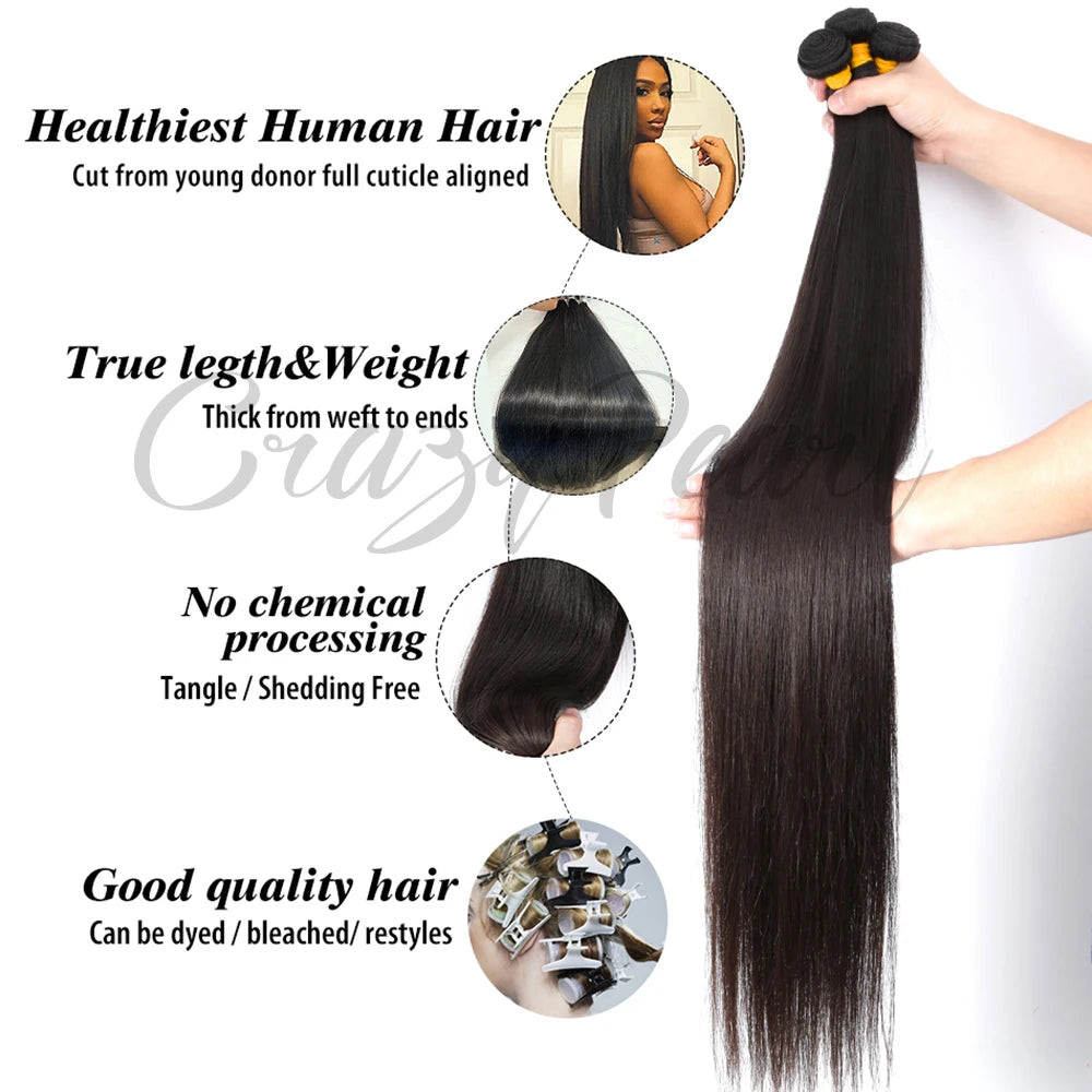 Brazilian Virgin Human Hair Bundles with HD Lace Frontal – Unprocessed Straight Weave