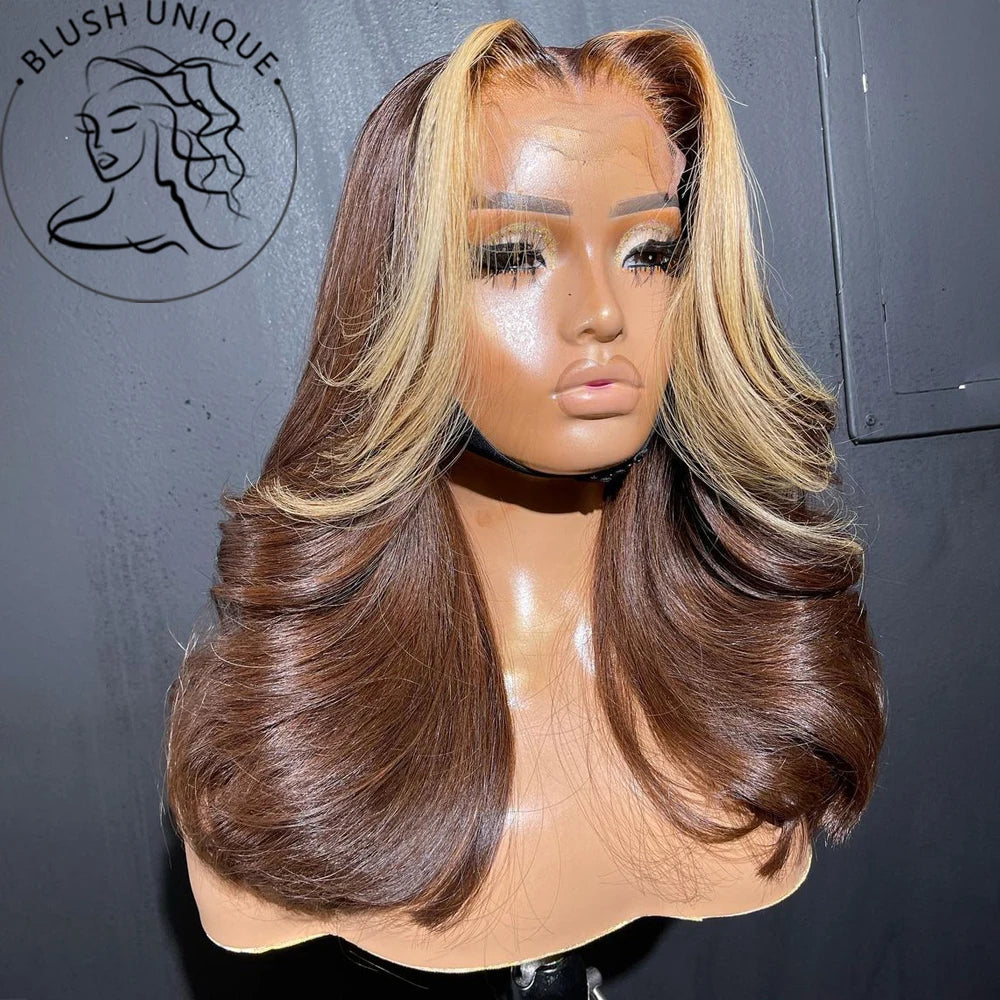Synthetic Glueless Lace Front Body Wave Highlight Wigs
