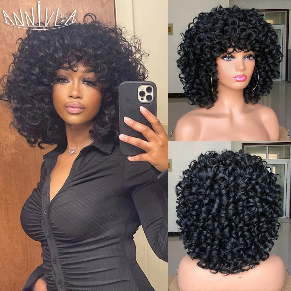 Synthetic Heat Resistant Curly Hair With Bangs Wig