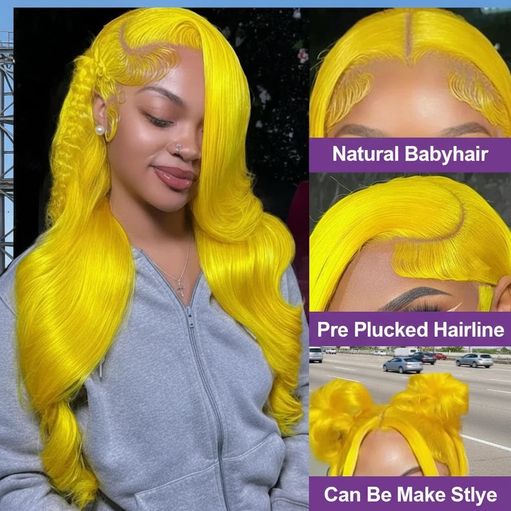 Lace Front Yellow Human Hair Body Wave Wig