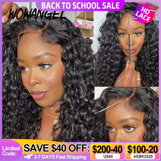 Glueless Lace Closure Water Wave PrePlucked Natural Hairline Human Hair Wig