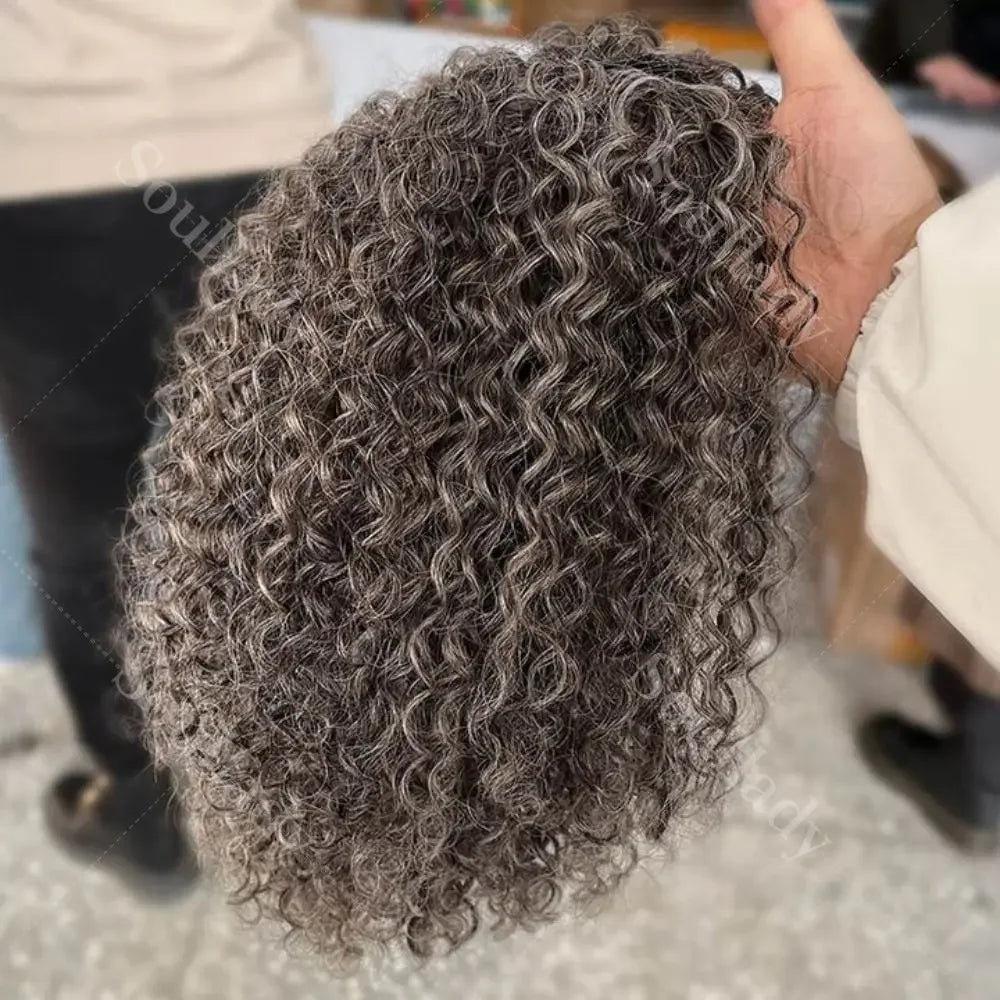 Glueless Silver Gray Kinky Curly V-Part  Human Hair Wigs