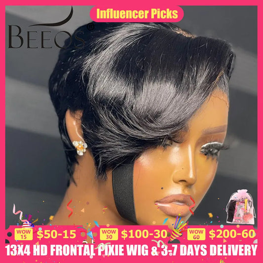 Lace Front Pre plucked  Transparent Pixie Cut  Human Hair Wigs