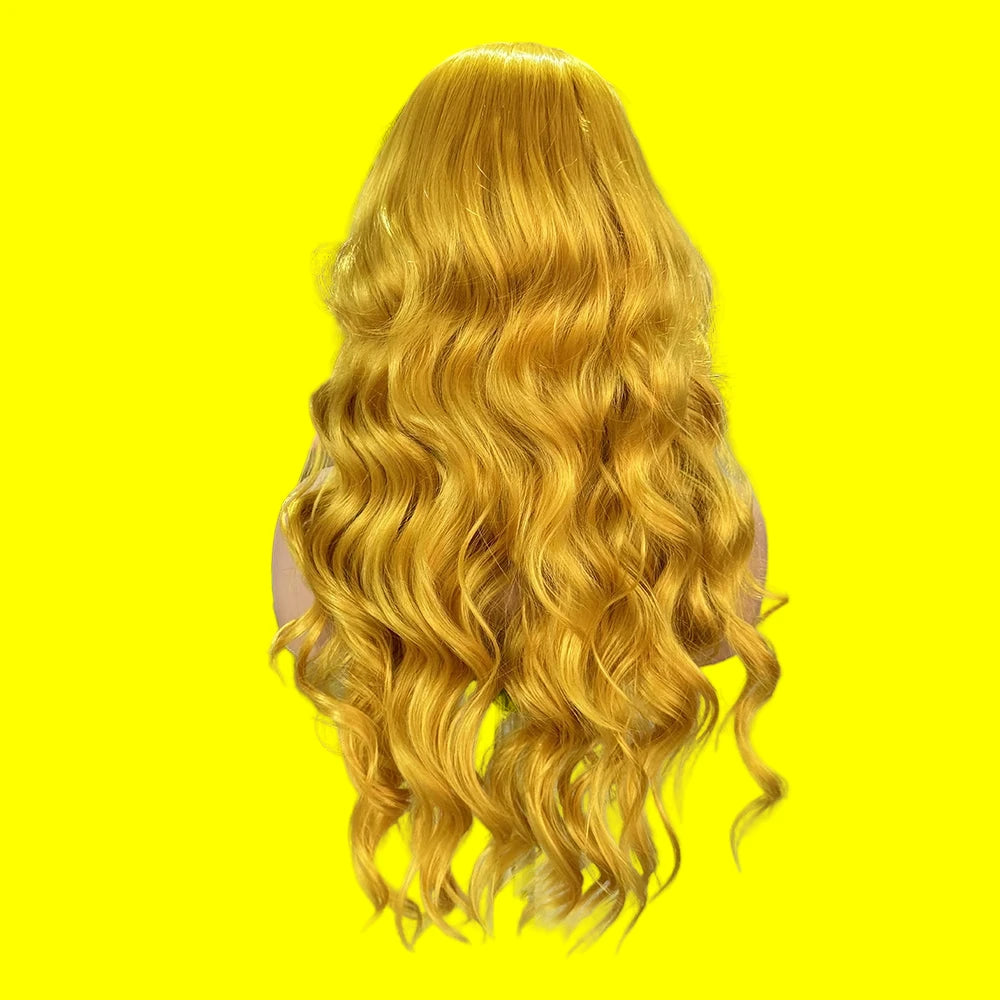 Synthetic Lace Front Yellow Deep Wave Wigs