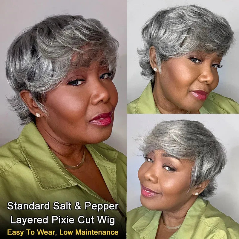 Pixie Cut Glueless Human Hair With Retro Flip Ends Wigs