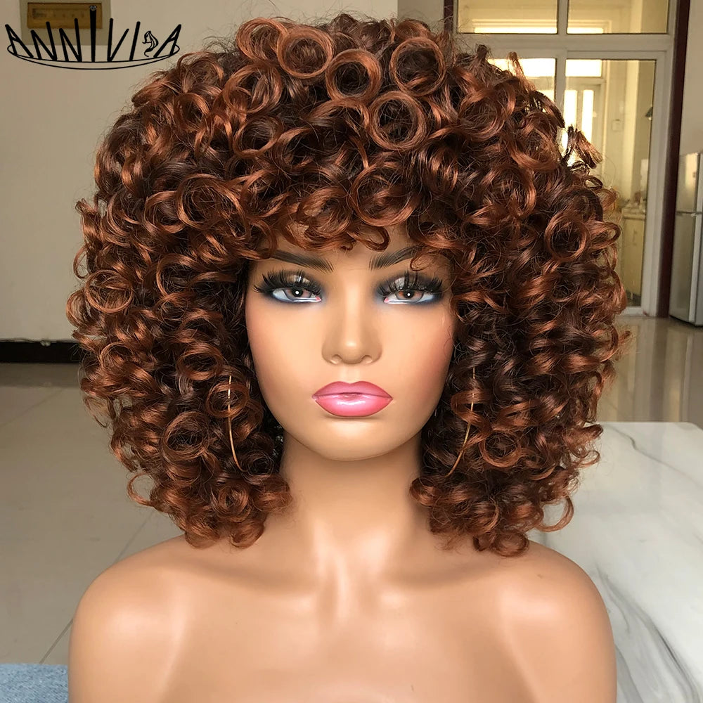 Synthetic Heat Resistant Curly Hair With Bangs Wig