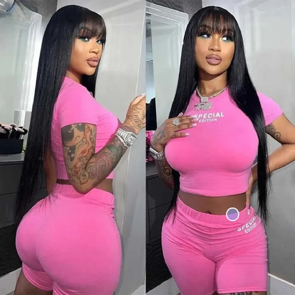 Glues Lacefront Straight Human Vietnamese Hair Wigs With Bangs