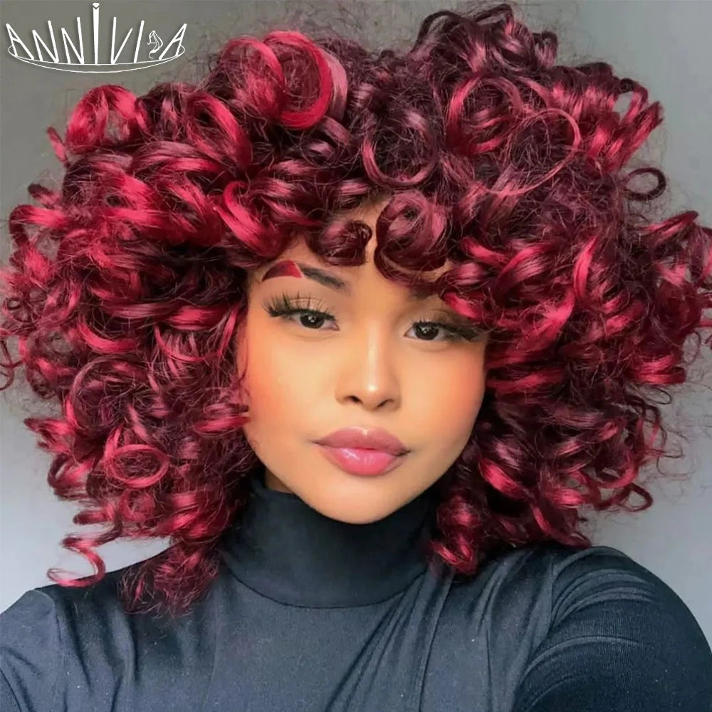 Synthetic Heat Resistant Curly Hair With Bangs Wig