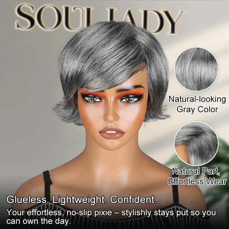 Pixie Cut Glueless Human Hair With Retro Flip Ends Wigs