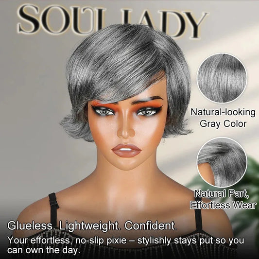 Pixie Cut Glueless Human Hair With Retro Flip Ends Wigs