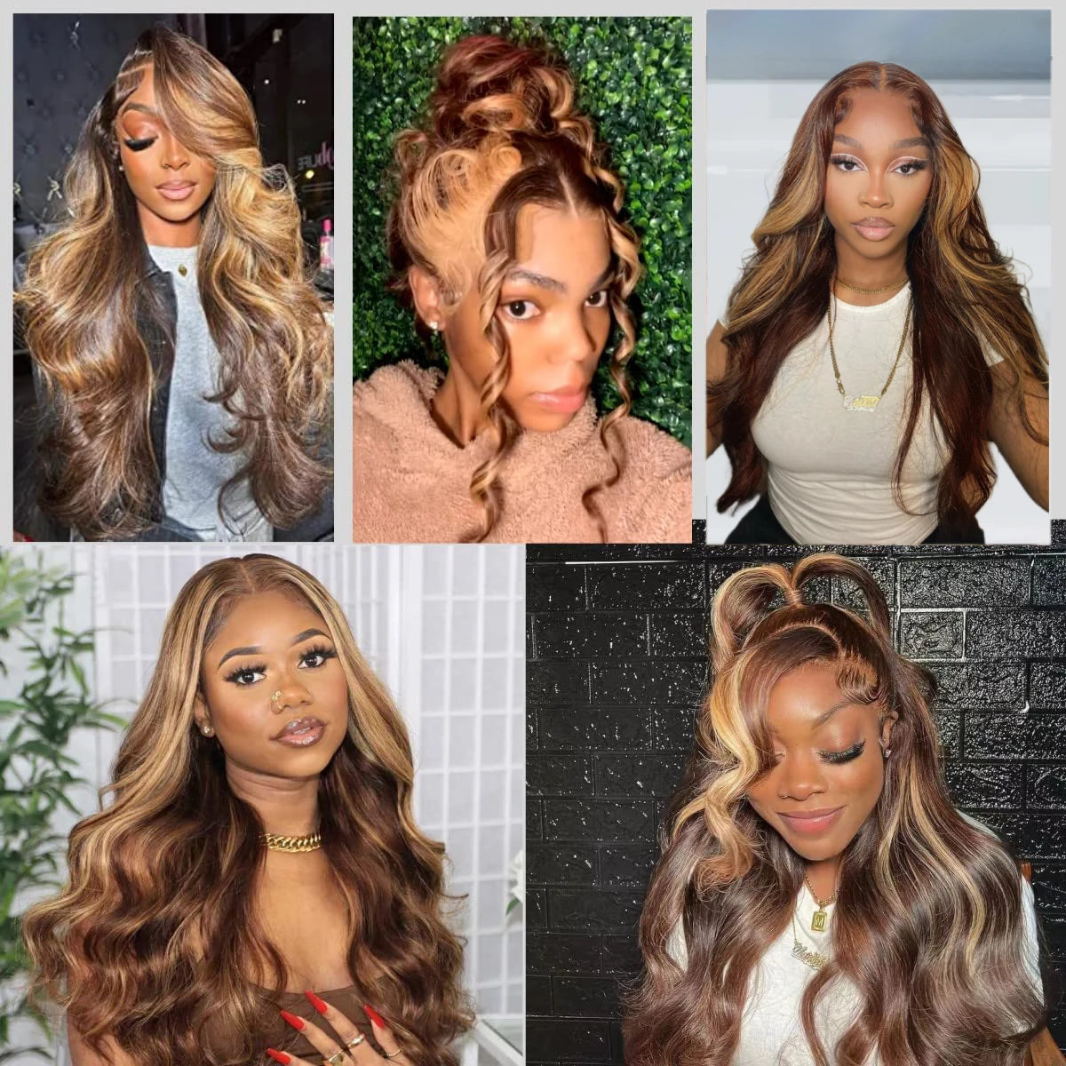 Synthetic Glueless Lace Front  Body Wave Highlight Wigs