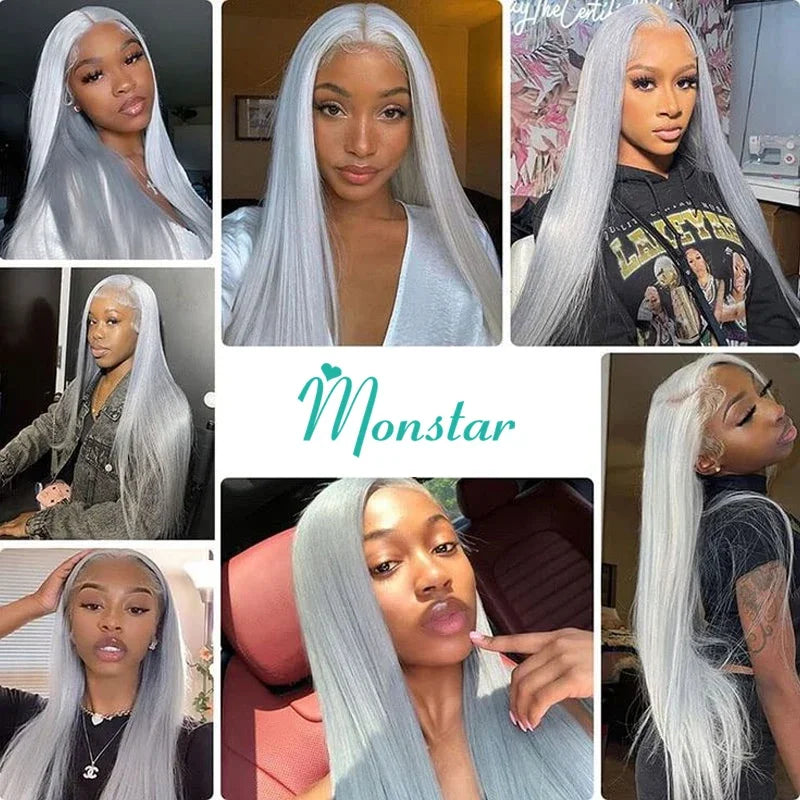 Lace Front Grey Short Bob Brazilian Human Remy Hair Transparent  Wig