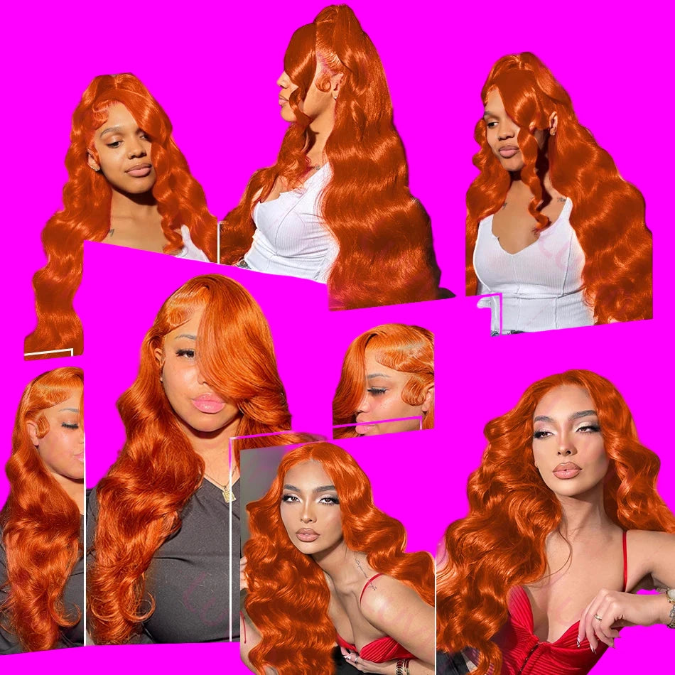 Lace Front Pre Pluck Orange Ginger Brazilian Human Hair Body Wave Wigs