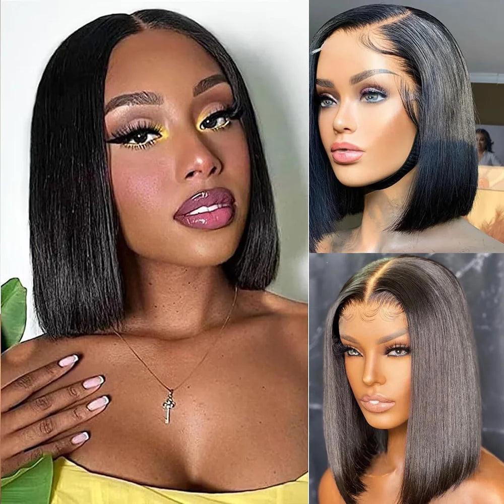 Lace Front Transparent Straight Bob Human Hair Wigs