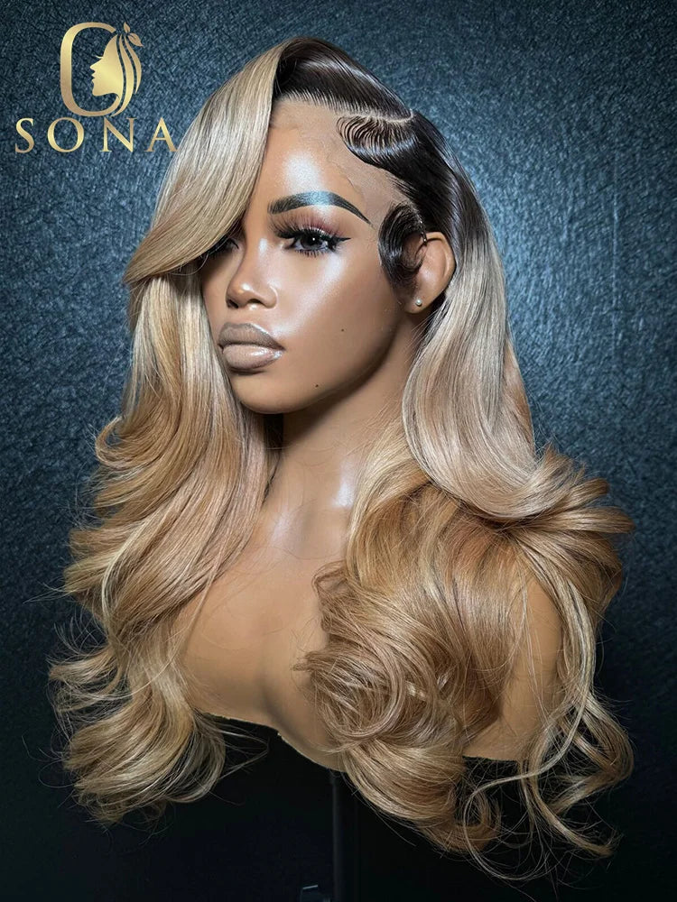 Lace Front Transparent PrePlucked Honey Blonde Body Wave Human Hair Wig