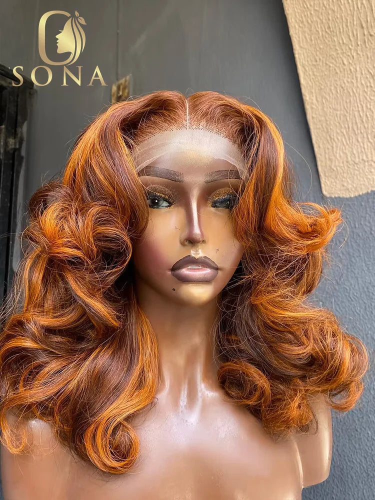 Glueless Lace Front Transparent Body Wave Highlight Human Hair Wig
