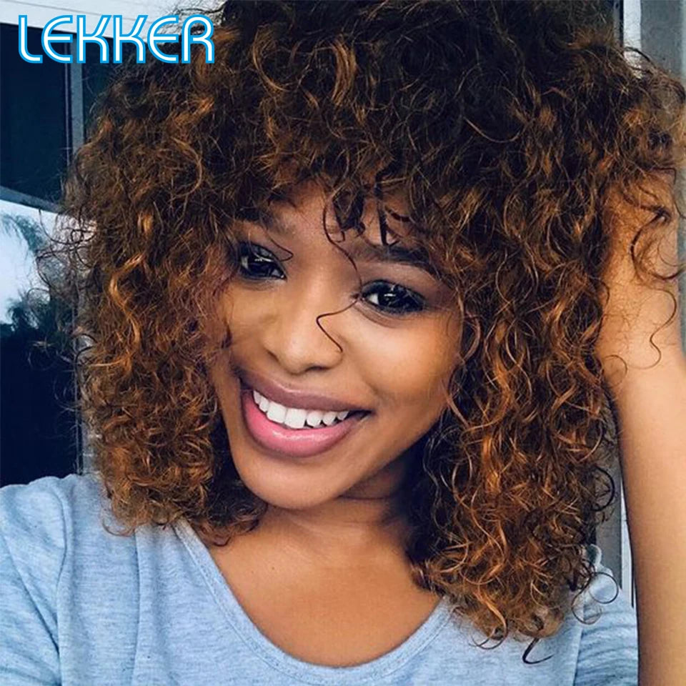 Kinky Curly  Brazilian Human Remy Hair With Bangs Wigs