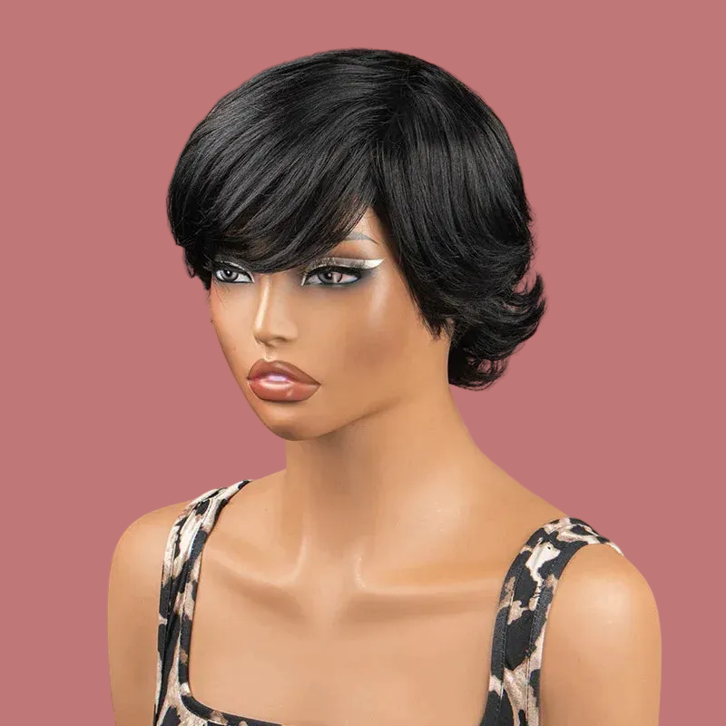 Pixie Cut Glueless Human Hair With Retro Flip Ends Wigs