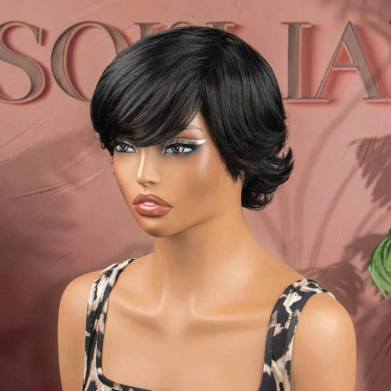 Pixie Cut Glueless Human Hair With Retro Flip Ends Wigs