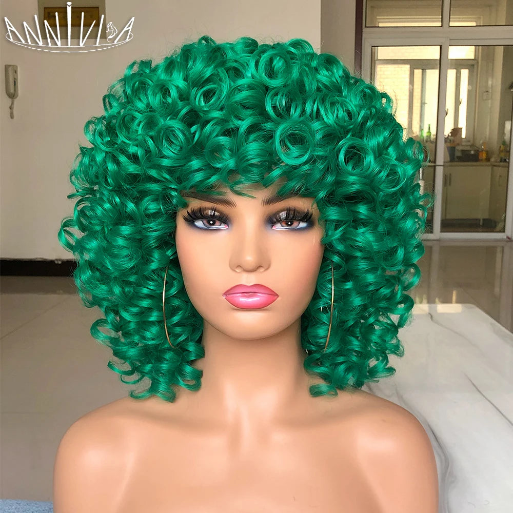 Synthetic Heat Resistant Curly Hair With Bangs Wig