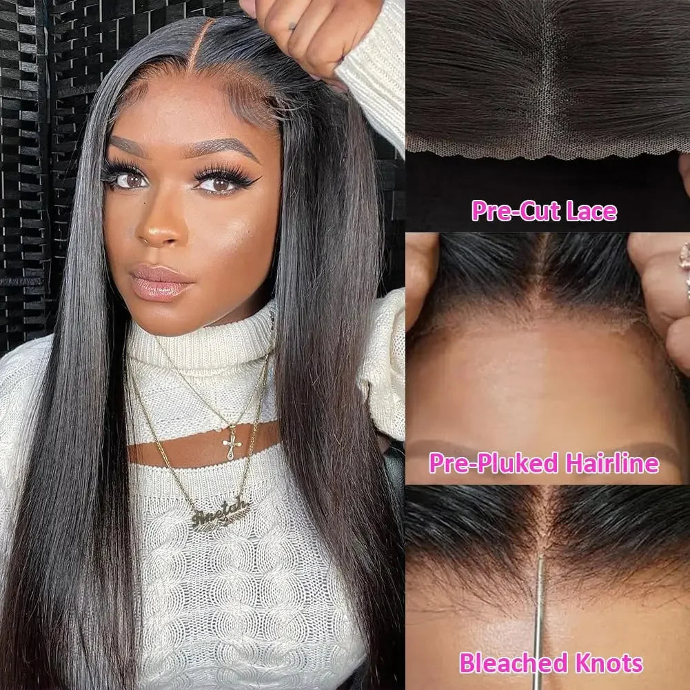 Glueless Lacefront Preplucked Human Hair Bone Straight Wig