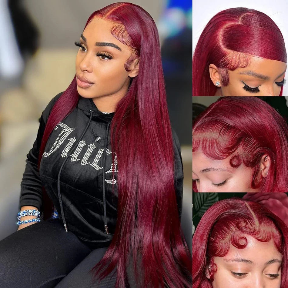 Lace Front Burgundy Straight Human Hair Wigs