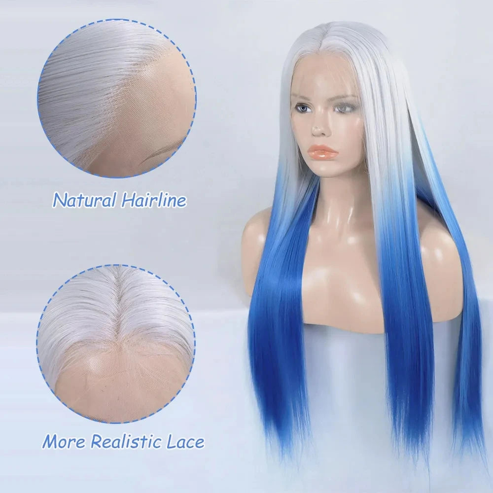 Lace Front  Preplucked Blue Ombre human hair  Wigs