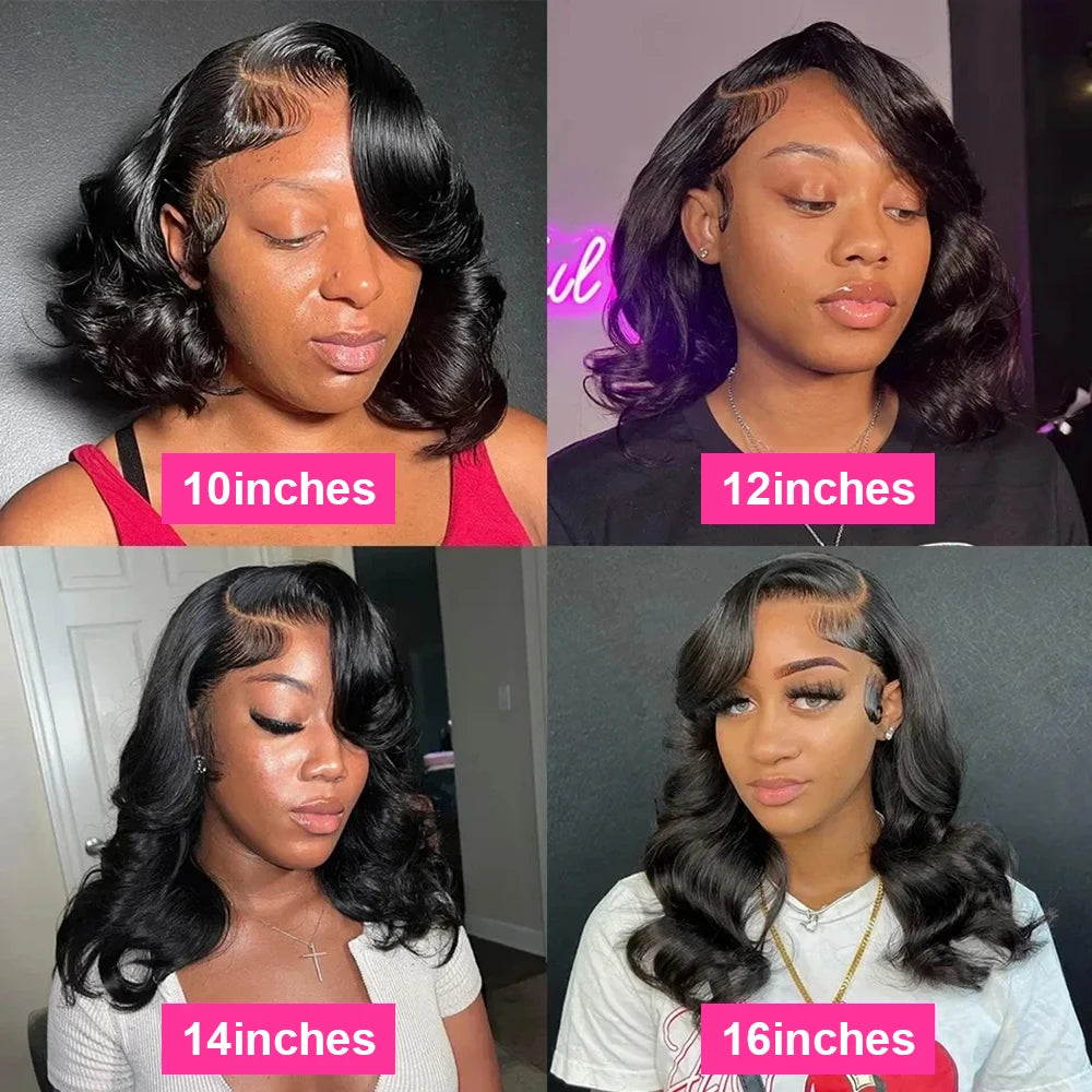 Glueless Lace Front Preplucked Human Hair Body Wave Short Bob Wigs