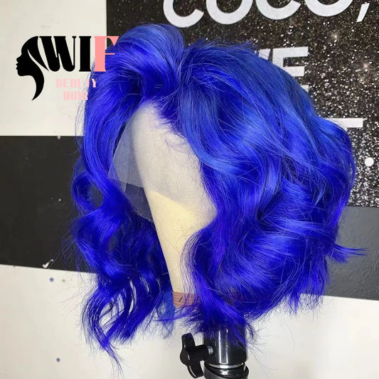 Synthetic Heat Resistance Lace Front Royal Blue Wavy Bob Wig
