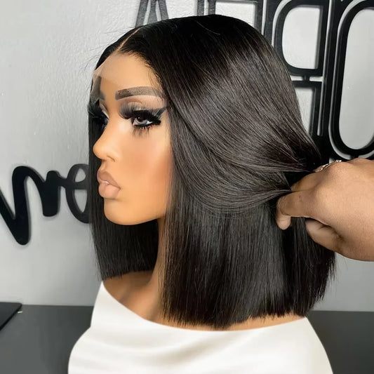 Glueless Lace Front Transparent Bob Human Hair Straight Wigs