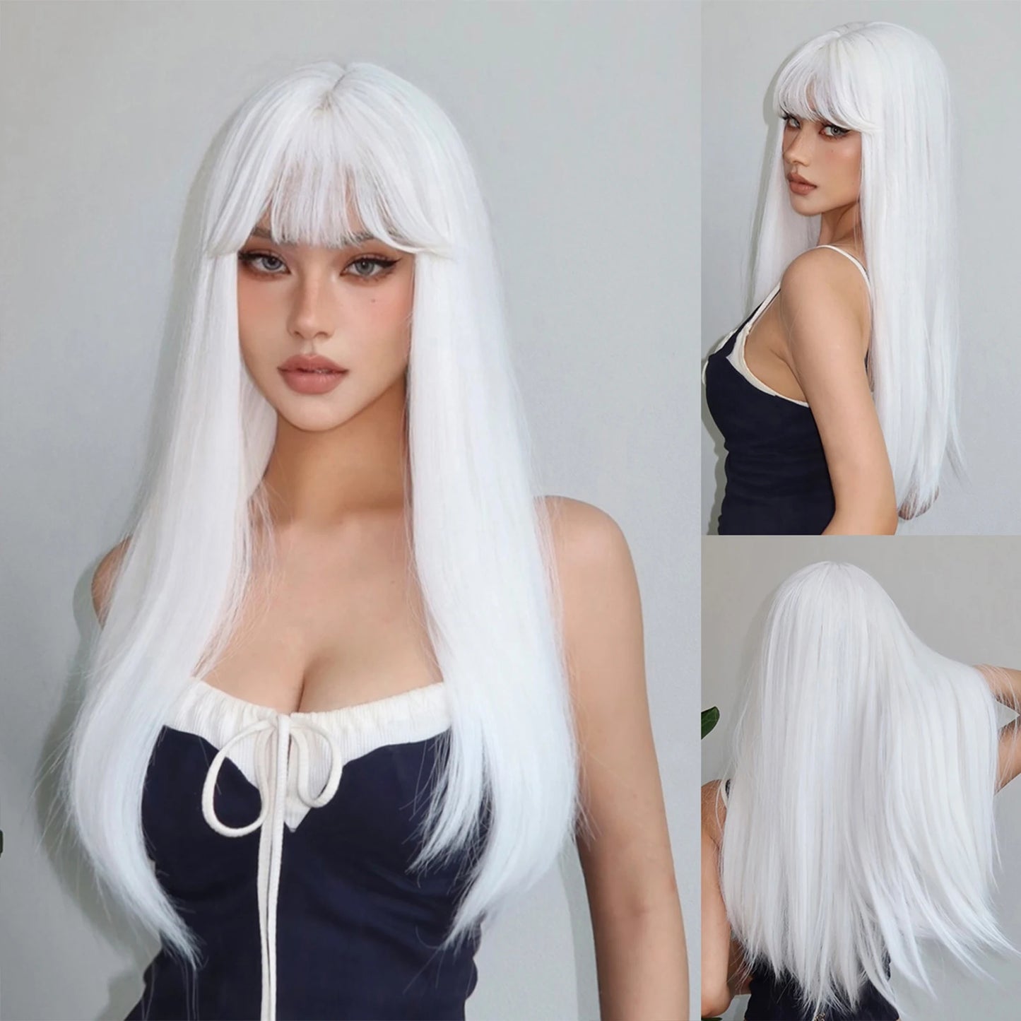 Synthetic Heat Resistant Ombré Layered Straight with Bangs Wigs