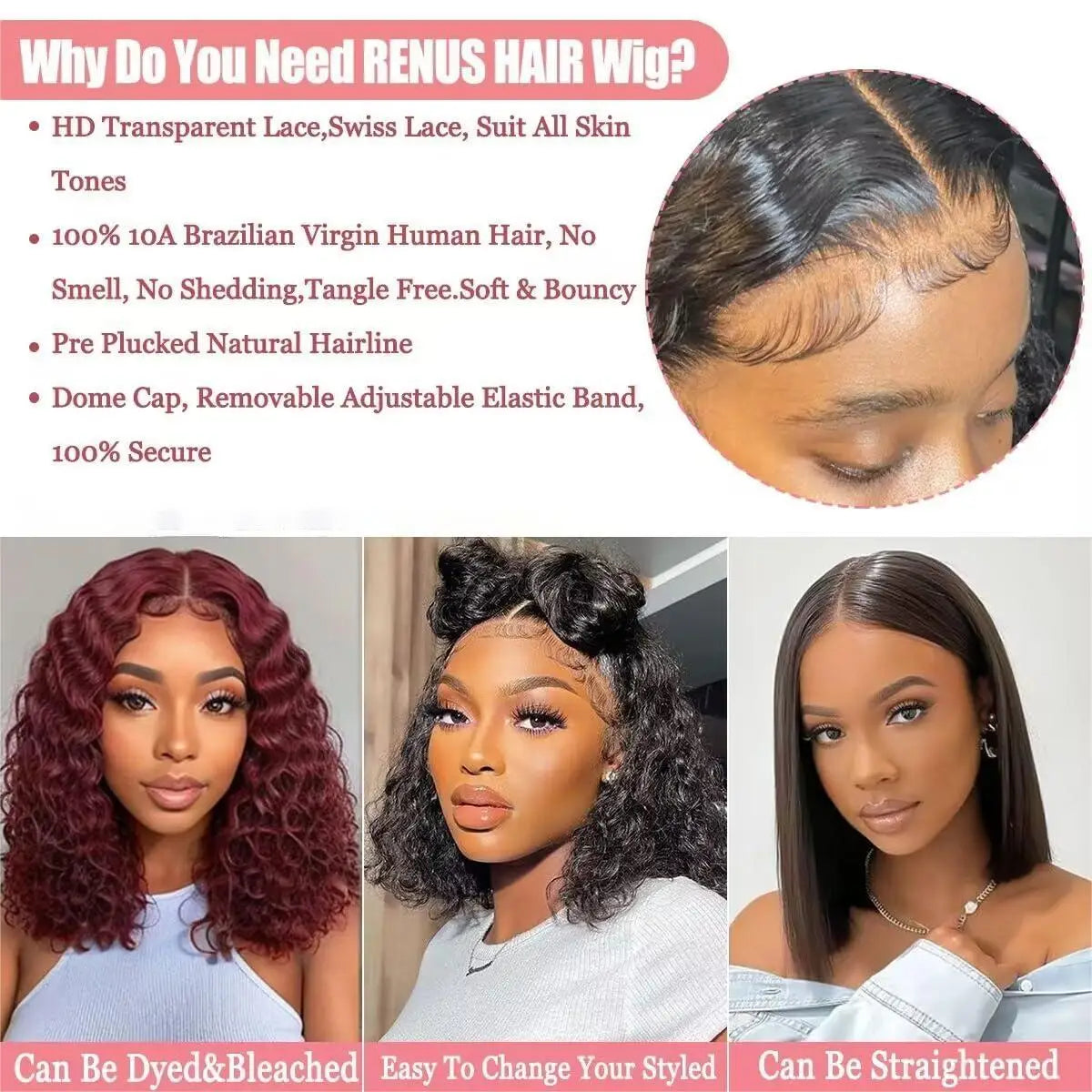 Glueless  Lace Front  Curly Bob Human Virgin Hair Wig